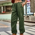 thumbnail image 2 of XIAfhje Wide Leg Pants Woman Cargo Pants Baggy Pants Fashion Plus Size Drawstring Casual Solid Elastic Waist Pocket Loose Pants Casual Baggy Palazzo Trousers Pants, 2 of 5