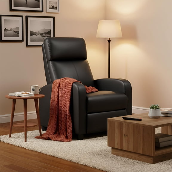 BestOffice Recliner Chair for Living Room Furniture Home Theater Seating Glider Chairs Modern Wingback Single Sofa PU Leather with Footrest (Black)