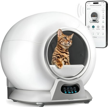 Petcove Self-Cleaning Cat Litter Box with Auto Safety Sensors  Smart APP Control  and Odor-Free Technology - Gray Without Bag