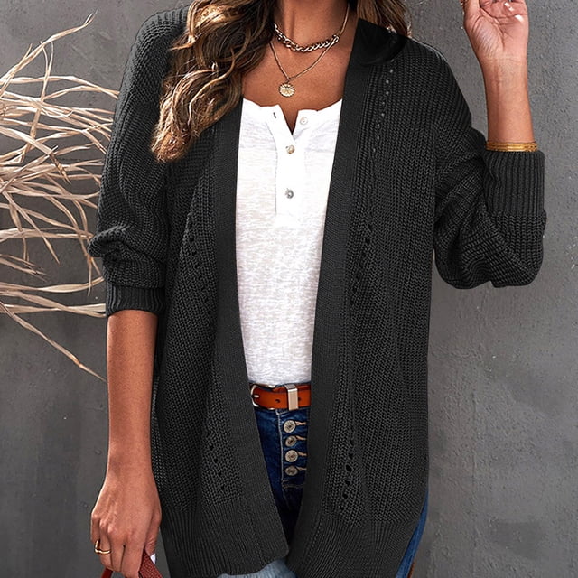 Cárdigan de mujer de invierno de color liso, súper suave y versátil, cárdigan de cuello holgado, abrigo superior para mujer
