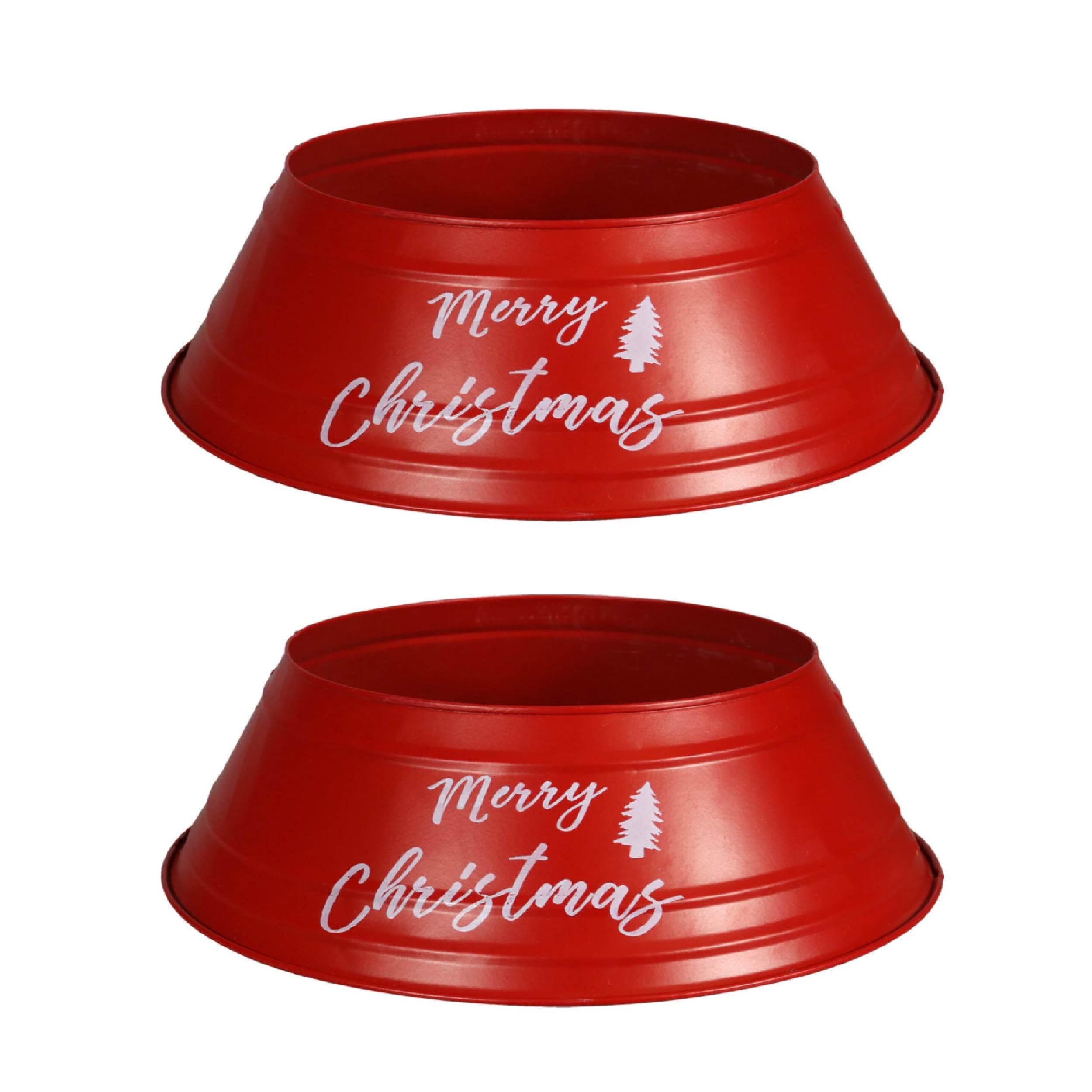 Metal Christmas Tree Collar 9" x 3" (Set of 2 Red) Christmas Tree Ring