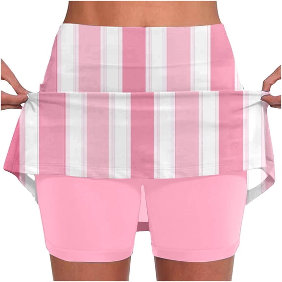 Qgtaibl Women's Striped Tennis Skirt High Waisted 2 in 1 Athletic Skorts with Built-in Shorts Plus Size Loose Fit Summer Workout Skorts A Multicolor XXXL