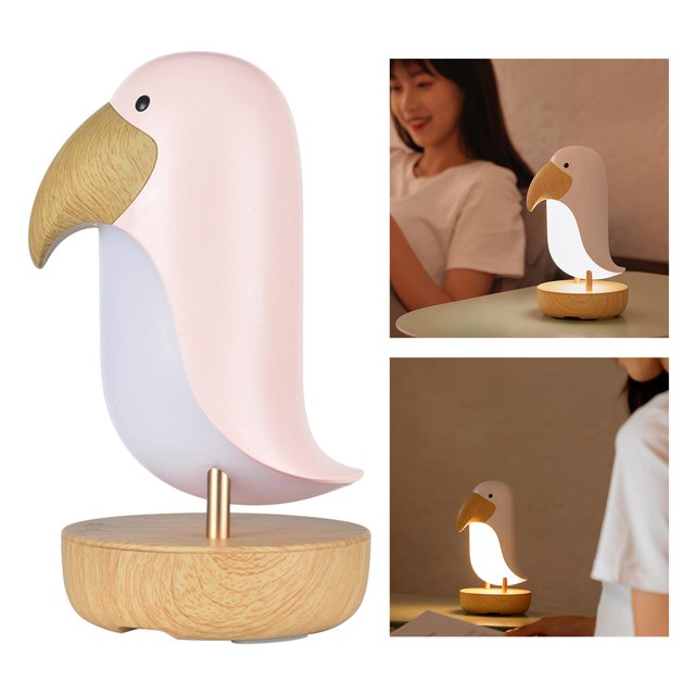 Luz de noche de pájaro perfecl para niños Lámpara de escritorio con atenuación continua Rosado