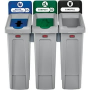 Rubbermaid Commercial Slim Jim Recycling Station Kit, 69 gal, 3-Stream Landfill Mixed Recycling by RUBBERMAID COMMERCIAL PROD.