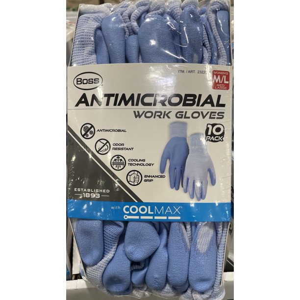 Womens Antimicrobial Odor Resistant Work Gloves W/Coolmax Medium/ large
