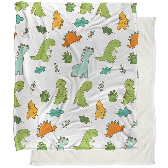 Logovision Cute Dino Pattern Silky Touch Sherpa Back Super Soft Throw Blanket