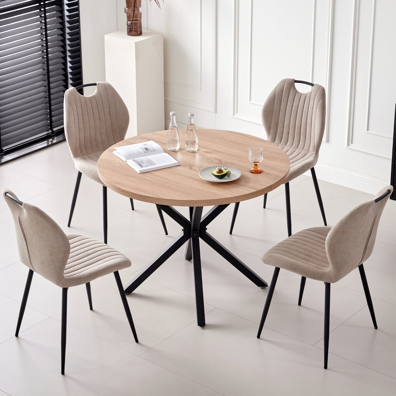 Dining Chairs Set of 4, Modern Upholstered Kitchen Chair for Living Room, Fabric Wingback Side Chairs with Metal Legs, Khaki