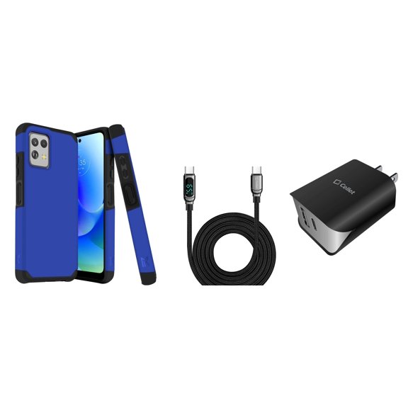 BD Combo Bundle Case for Moto G Power 5G 2023 Case - (Cobalt Blue) Dual Shockproof Protector Armor Case with UL Certified Dual Wall Charger, Digital Display USB-C to USB-C Cable