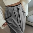 thumbnail image 4 of XFLWAM Womens Plaid Wide Leg Pants Ruched Drawstring Elastic High Waisted Pants Casual Loose Fit Baggy Trousers with Pockets Black XL, 4 of 6