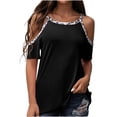thumbnail image 1 of Pompotops Mode Femmes Manches Courtes Épaules Dénudées Col Rond Hauts Décontractés T-shirt Blouse, 1 of 8