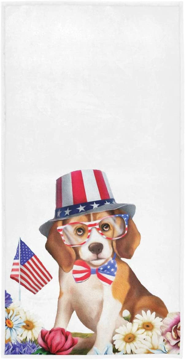 Patriotic Dogs & Cats Fireworks Kitchen Hand Towel 100% Cotton 15" X 25" 