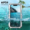 thumbnail image 4 of Compatible avec iPhone 13 Pro max Étui en Métal Étanche, Protecteur d'Écran Intégré Couverture Militaire Robuste Support Complet Protection de l'Objectif de la Caméra pour iPhone 13 Pro max, Argent, 4 of 5