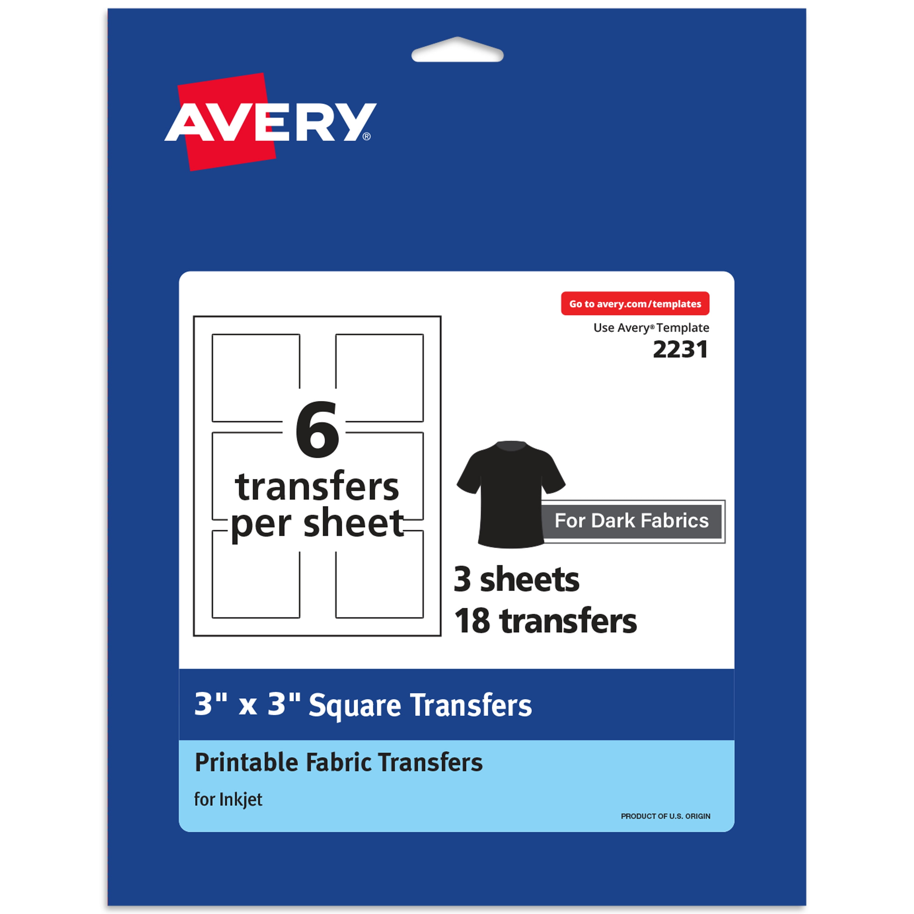 Avery Dark Transfer Paper For T Shirts 3 X 3 Pre Die Cut Iron On Square Transfers Print To The Edge 3 Sheets Of Heat Transfer Paper 18 Total Walmart Com