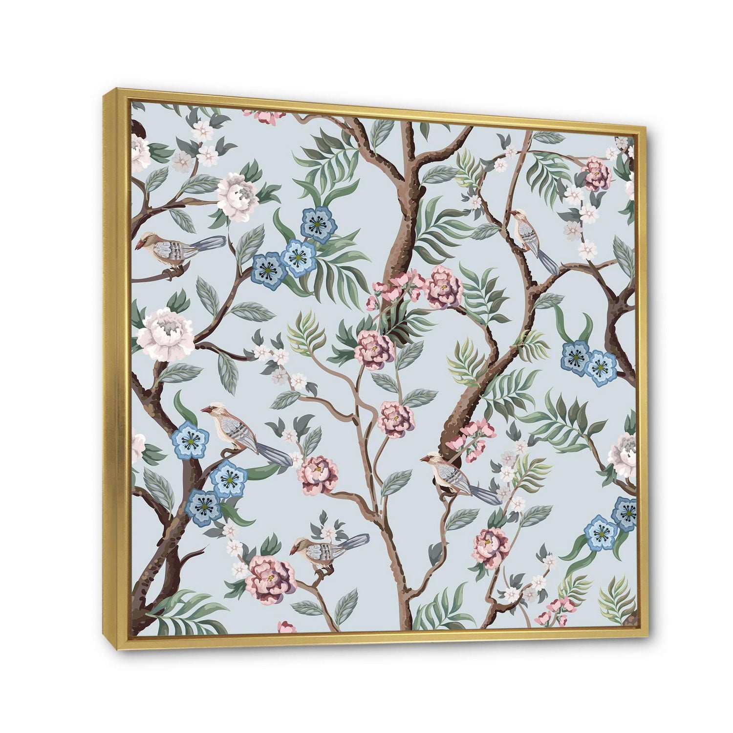 Designart Chinoiserie With Birds and Peonies X FLOAT FRAME WALL ART