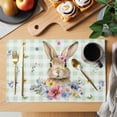 thumbnail image 2 of Bunny Easter Placemats Set of 4, Green Plaid Spring Floral Pastoral Placemats for Dining Table, Place Mats for Kitchen Tabletop, Waterproof Wipeable Dining Table Mats Set, 2 of 9