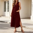 thumbnail image 6 of VBVC Women's Sleeveless Button Down Maxi Dress , Casual Summer Side Slit Sundress For Women , Ladies' Lightweight Loose Dress with Pocket,Wine,S-2XL, 6 of 10