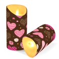 thumbnail image 2 of 2 PCS Tilted Flameless Candles Flickering LED Lights Battery Operated Candles with Remote Timers for Holiday Decor Pink and Brown Hearts Pattern, 2 of 7