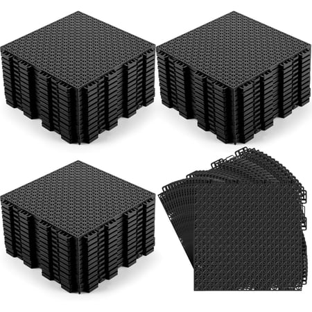 50 Pack Interlocking Rubber Floor Tiles Non Slip Rubber Interlocking Floor Mats Drainage Mat Pool Deck Mat Outdoor 10" x 10" Modular Interlocking Cushion for Garage Bathroom Patio, Black