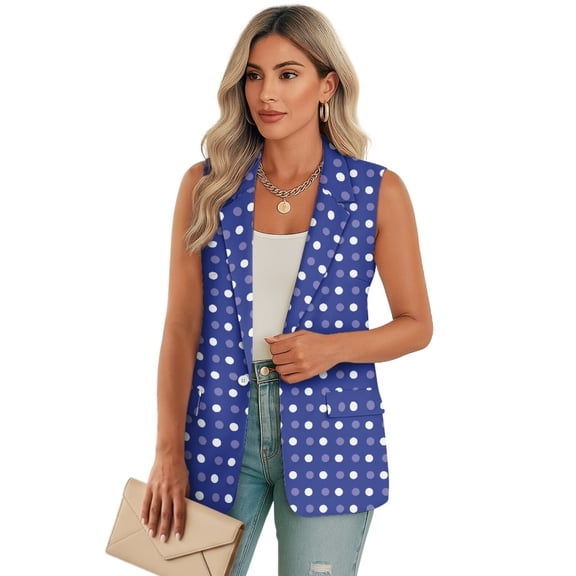 Uorisanigo White Polka Dots Women's Suit Vest with Pockets Open Front Blazer Vest for Women Size S Lightweight Button Down Sleeveless Waistcoat Vests Elegant