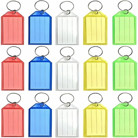 CCOCC 15Pcs Assorted Colors Plastic Key Ring Tags for Backpack,Fob,Mailbox,ID,USB Drive,Car Keys | Key Label for Identification,Storage & Organization