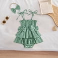 thumbnail image 2 of CAICJ98 Newborn Baby Girl Romper Dress Summer Clothes Boho Photoshoot Bubble Sleeveless Outfits Infant Bow Tie Ruffle Romper Dress with Headband (Green,12-18 Months), 2 of 5