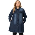 thumbnail image 4 of Unique Bargains Juniors' Plus Button Down Long Sleeve Denim Outerwear Jacket 4X Dark Blue, 4 of 6