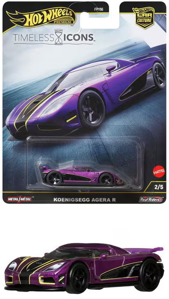 Hot Wheels Fast & Furious Timeless Icons Premium Diecast Cars, Koenigsegg CCXR and Agera R, Purple and Black, Metal, 2-Pack Collection
