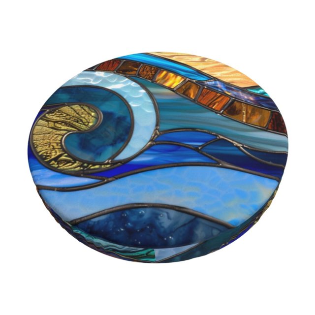 Balery Stained Glass Ocean Wave Fundas de asiento para taburete de bar redondo de tela de terciopelo ajustables que protegen de arañazos y manchas para sillas de 14 a 17 pulgadas.-13 inch