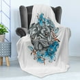 thumbnail image 4 of Pug Soft Flannel Fleece Throw Blanket, Dog Face with Floral Arrangement with Flowers Animal Fun Illustration, Cozy Plush for Indoor and Outdoor Use, 50" x 60", Teal Grey, by Ambesonne, 4 of 5