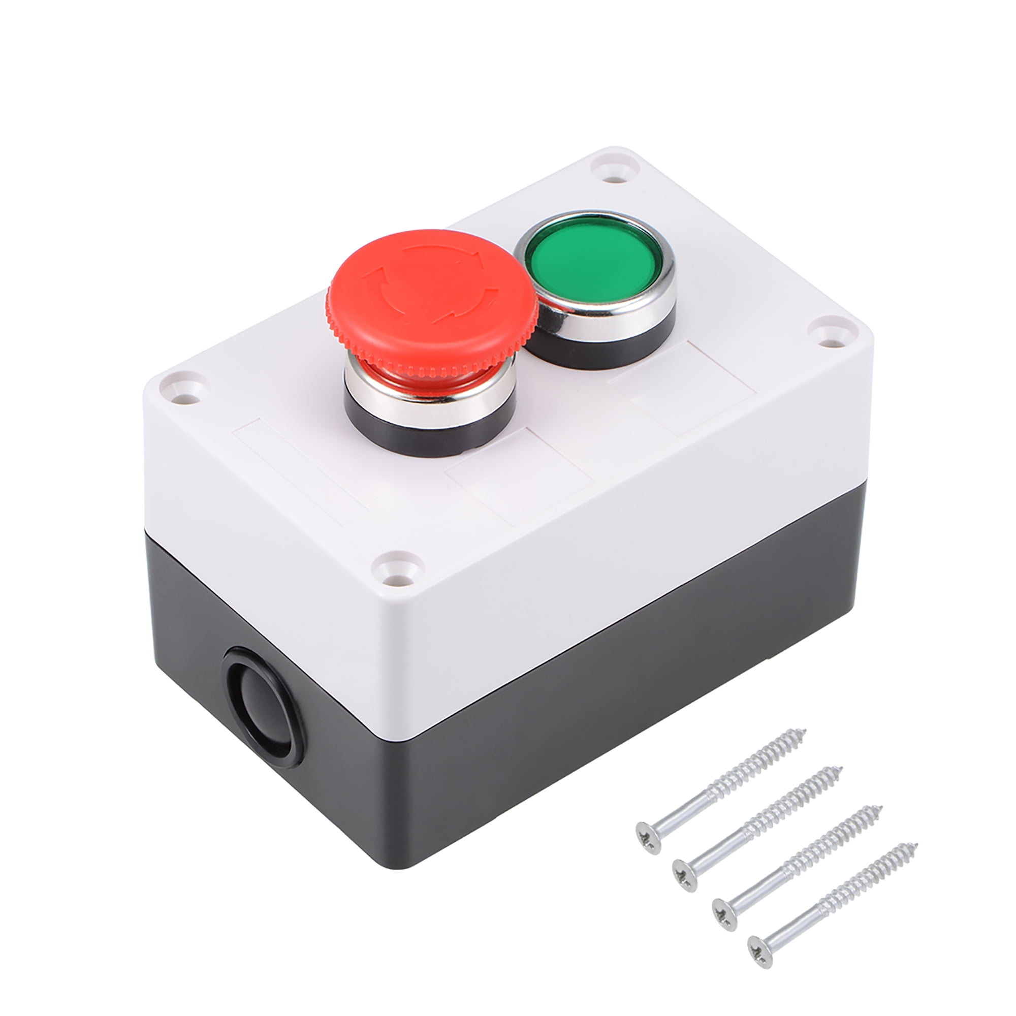 Push button switch box momentary green switches and emergency stop 440v