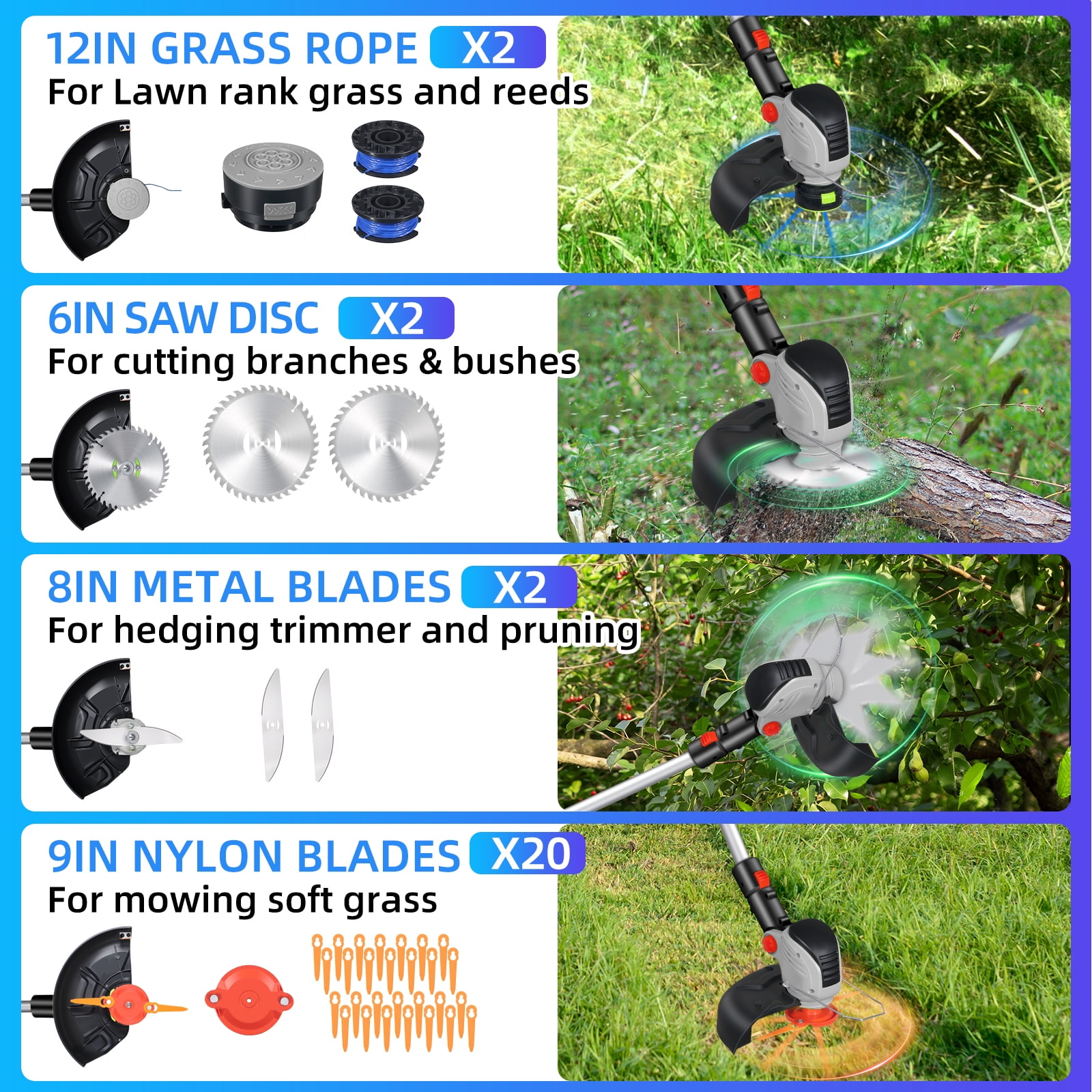 KingFurt 24V Weed Wacker, Electric Weed Eaters, 12inch Cordless String Trimmer & Edger with Grass Cutter Spool Line for Lawn, Garden, Yard