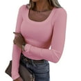 thumbnail image 3 of eileial Womens Long Sleeve Scoop Neck Ribbed Knit Fitted Casual Tops Tee Slim Basic Shirts Fall Going Out Sexy T-Shirts,Pink XXL, 3 of 5