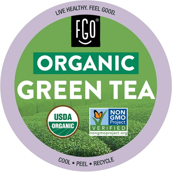 Organic Green Tea K-Cup MGF3 Pods, 24 Pods by FGO - Keurig Compatible - Naturally Occurring Caffeine, Premium Green Tea is USDA Organic, Non-GMO, & Recyclable