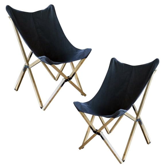 AmeriHome Canvas and Bamboo Butterfly Chair - Black - 2 Piece Set