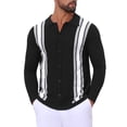 thumbnail image 5 of Men's Long Sleeves Button Down Printing Knitted Polo Shirts S Black, 5 of 6
