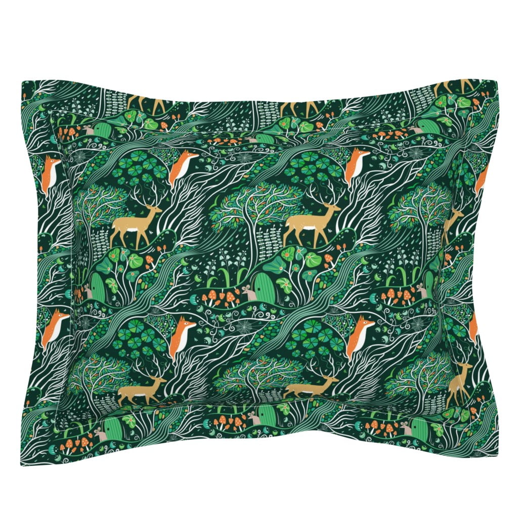 Woodland Forest Animals Green Animal Nursery Emerald Pillow Sham by