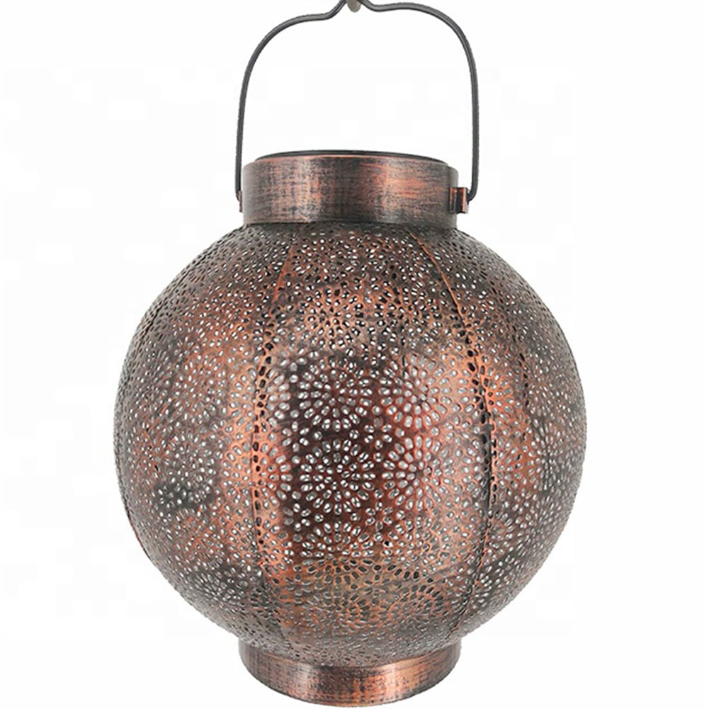 Copper Effect Solar Powered LED Moroccan Style Hanging Filigree Table Lanterns 