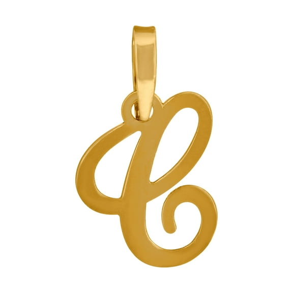 925 Sterling Silver Yellow tone Unisex Cursive Letter Name Personalized Monogram Initial Alphabet C Charm Pendant Neckla