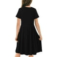 thumbnail image 6 of Cute Dresses for Girls Summer Toddler Girl T-Shirt Dresses Summer Crew Neck Short Sleeve Midi Dresses Casual Solid Color Loose Flowy A-Line Beach Sundress New Black 4T, 6 of 9