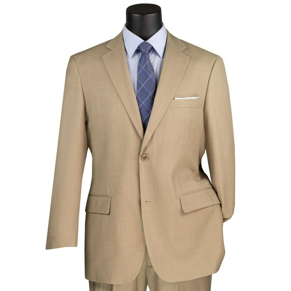 VINCI Men's Beige Textured 2-Button Classic-Fit Business Suit - NEW - 36S