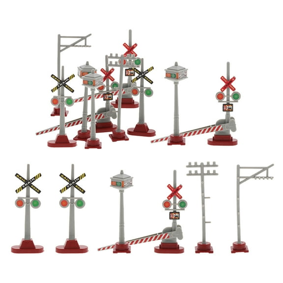 OULII Road Sign Figurines 2 Sets Assorted Colors Plastic Train Accessories for Model Building and Family Playtime Fun