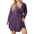 thumbnail image 2 of BangWanChi Womens Dresses Formal Women's Flash Dress V-neck Long Sleeve Ruffle Swinging Dress Mini Flash Dress, 2 of 5