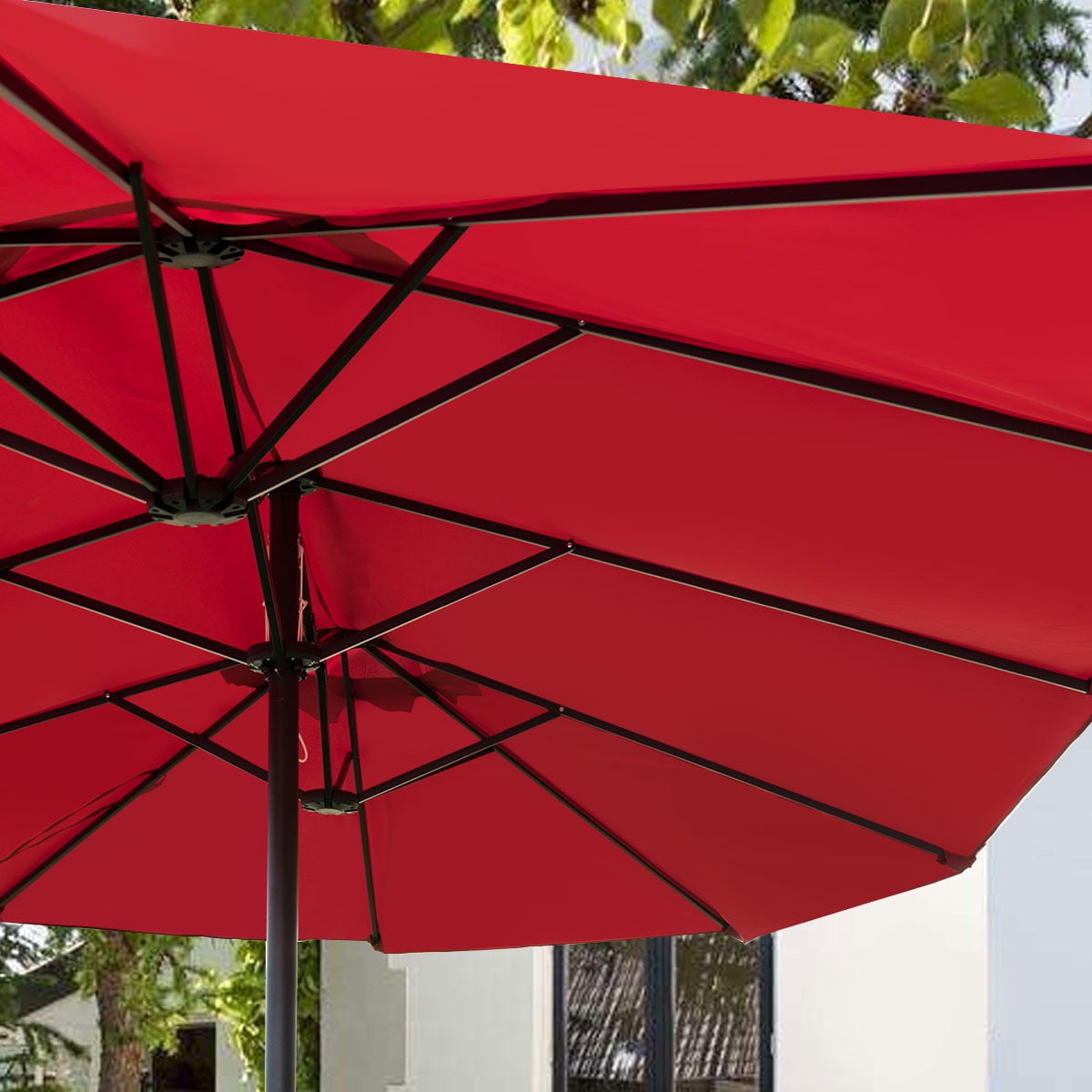 Topbuy 15 ft Outdoor Patio Umbrella Double-Sided Shade Offset Red