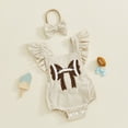 thumbnail image 2 of TOWED22 Baby Girls Playsuits Ruffled Bodysuit Fly Sleeve Romper Newborn Cute Print Jumpsuit Infant Summer Clothes Beige,6-12 M, 2 of 8