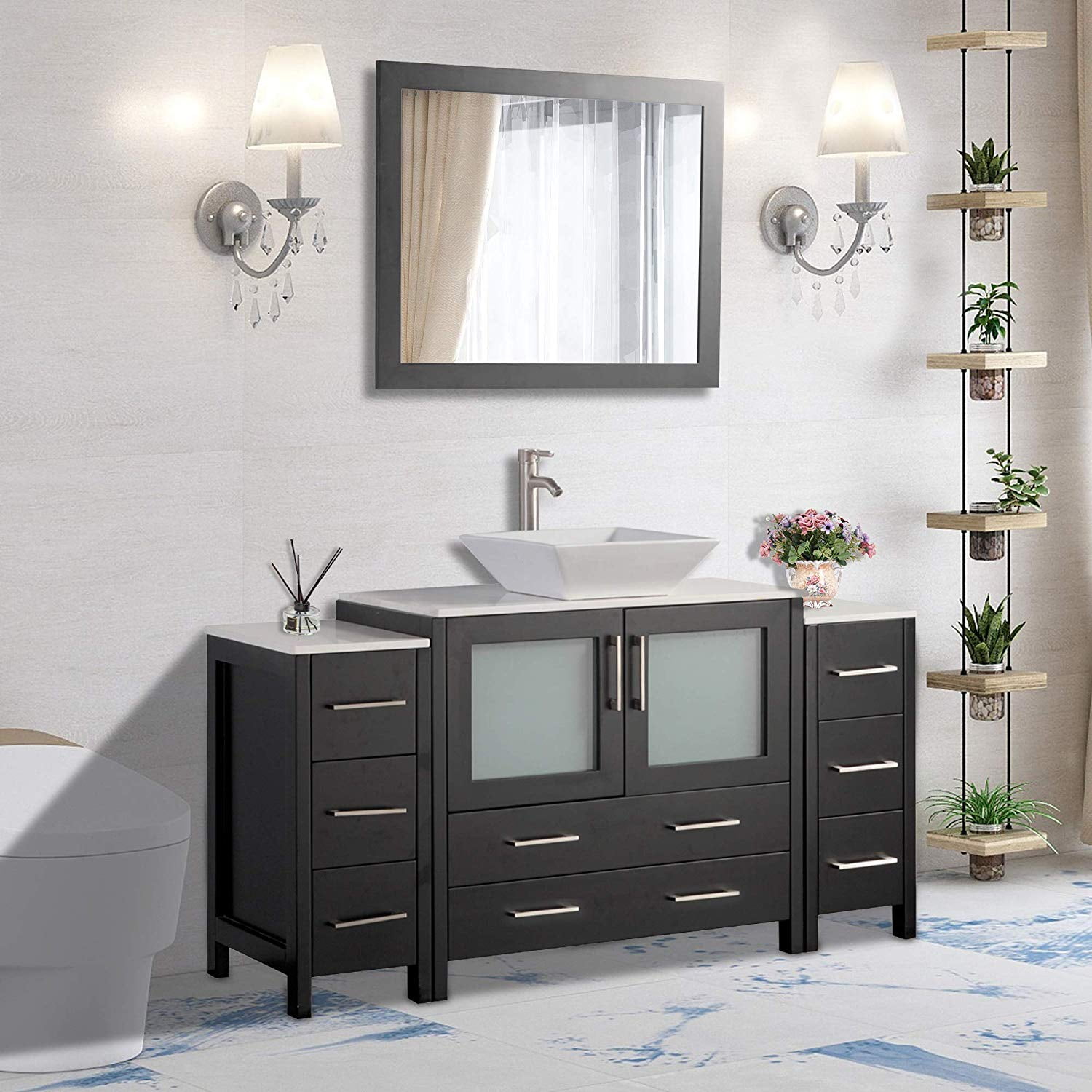 Vanity Art 60" Single Sink Bathroom Vanity Combo Set 8-Drawers, 1-Shelf