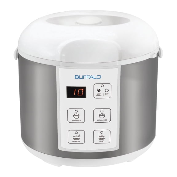Buffalo Classic Rice Cooker with Clad Stainless Steel Inner Pot, 5 Cup - Electric Rice Cooker for White/Brown Rice, Grain - Easy-to-clean, Non-Toxic & Non-Stick, Auto Warmer
