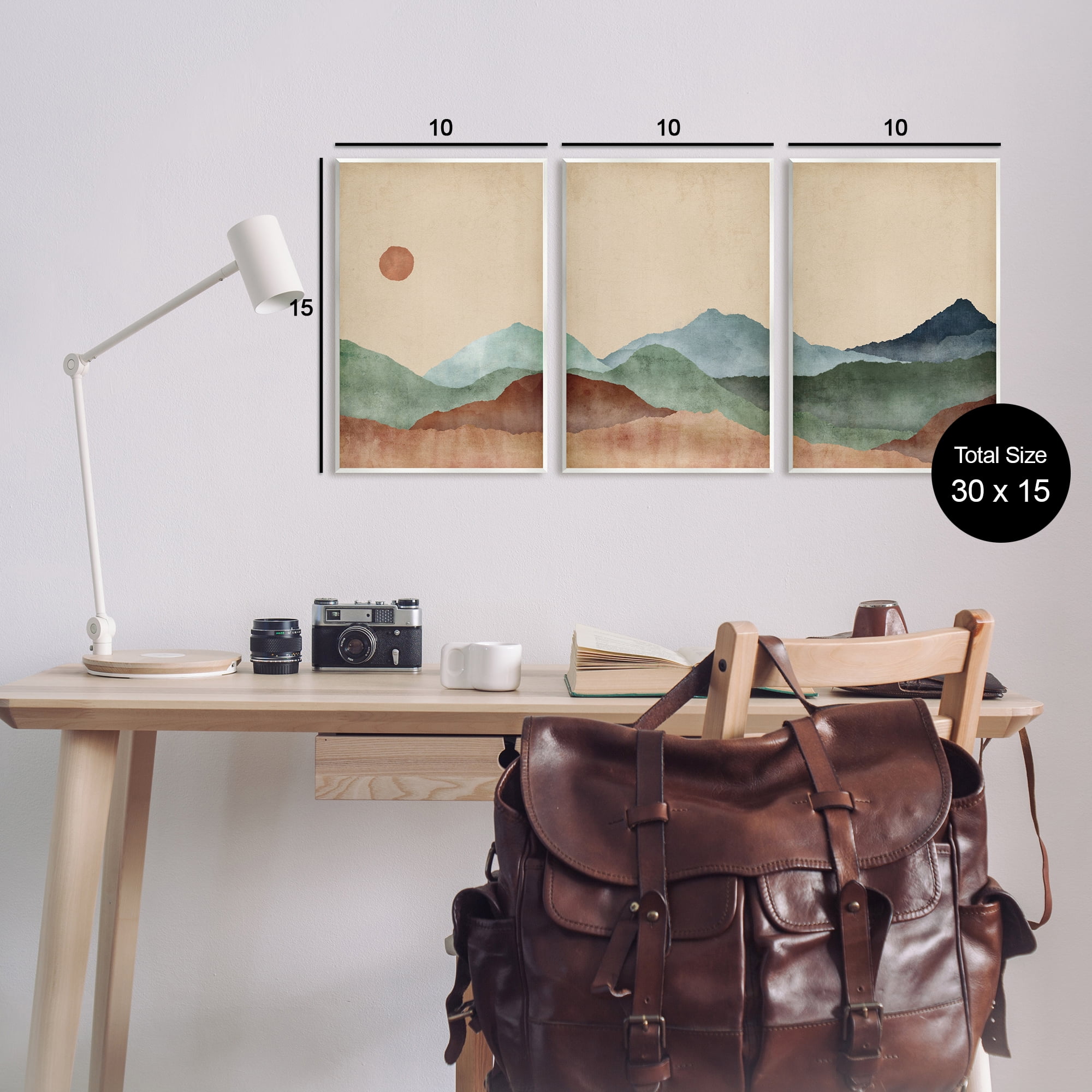 Stupell Abstract Mountains Landscape Moon Landscape Painting Wall Plaque Unframed Art Print Wall Art, Set of 3