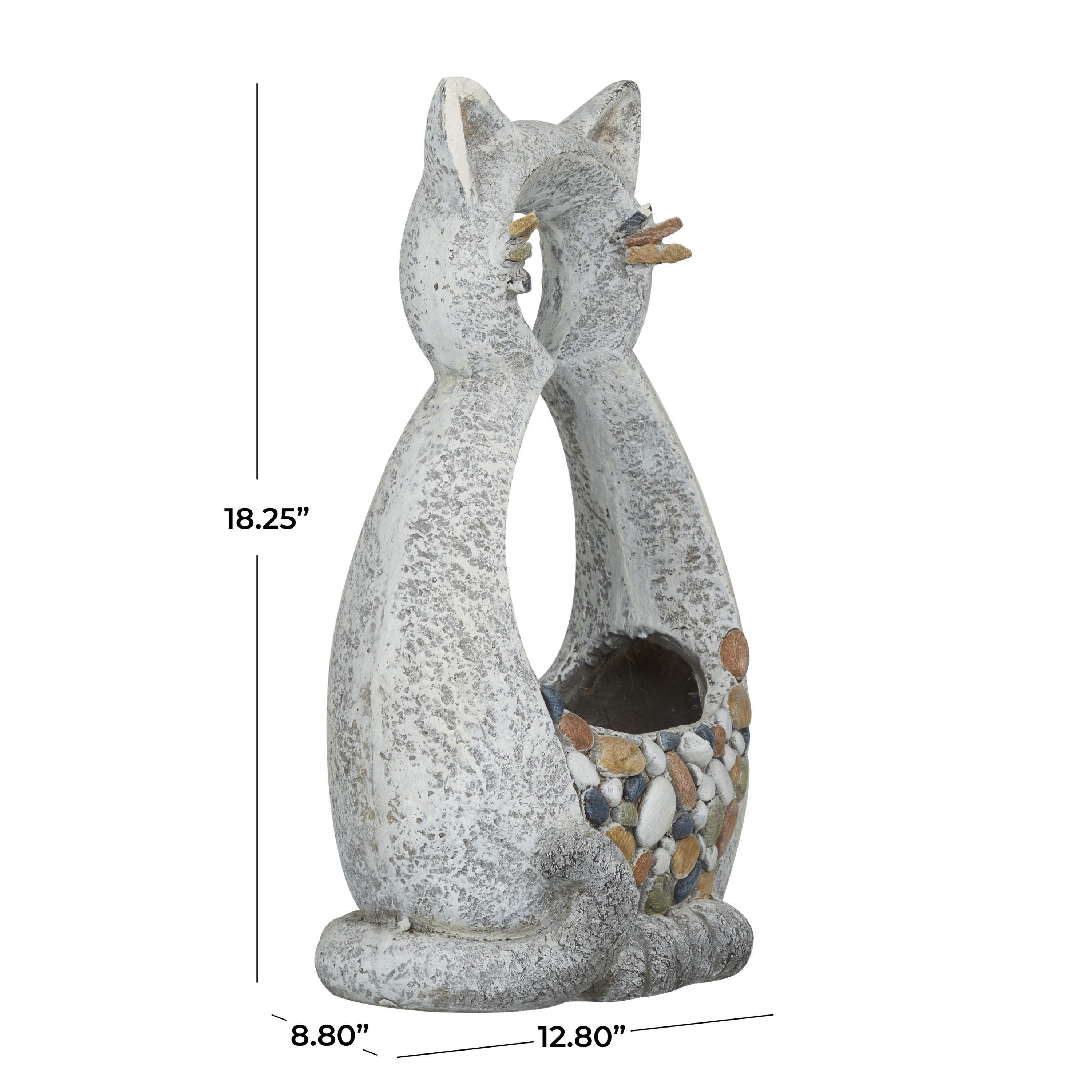 DecMode 13" x 18" Indoor Outdoor Gray Fiberglass Cat Planter with Stone Mosaic Design