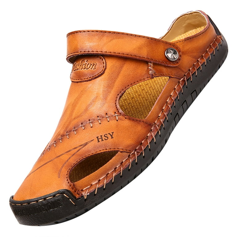 Aueoeo Mens Sandals Men s Leather Flat Sandals Fashion Summer