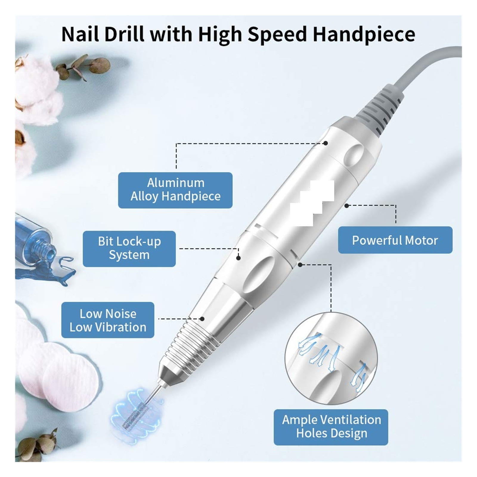 Electric Nail Drill Machine Kit With Foot Pedal For Acrylic Nails, Gel Nail Art Polisher, Professional Nail File Manicure ,Lightweight and Portable